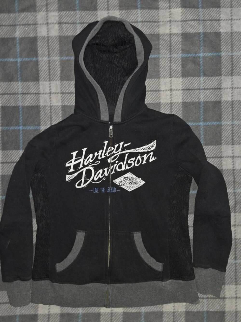 y2k 2000s harley davidson zip up black hoodie sweatshirt